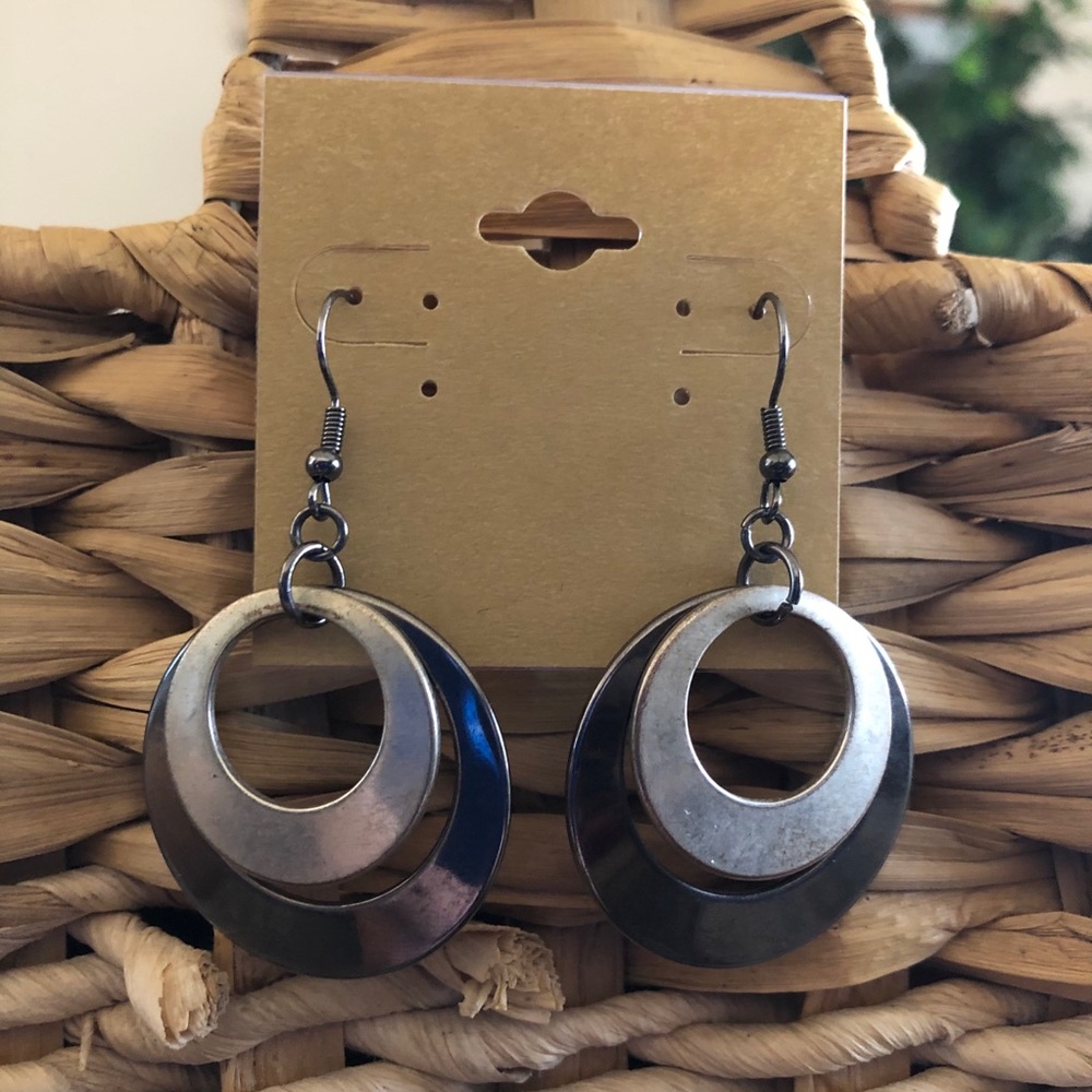 Vintage chrome and silver tone ring earrings